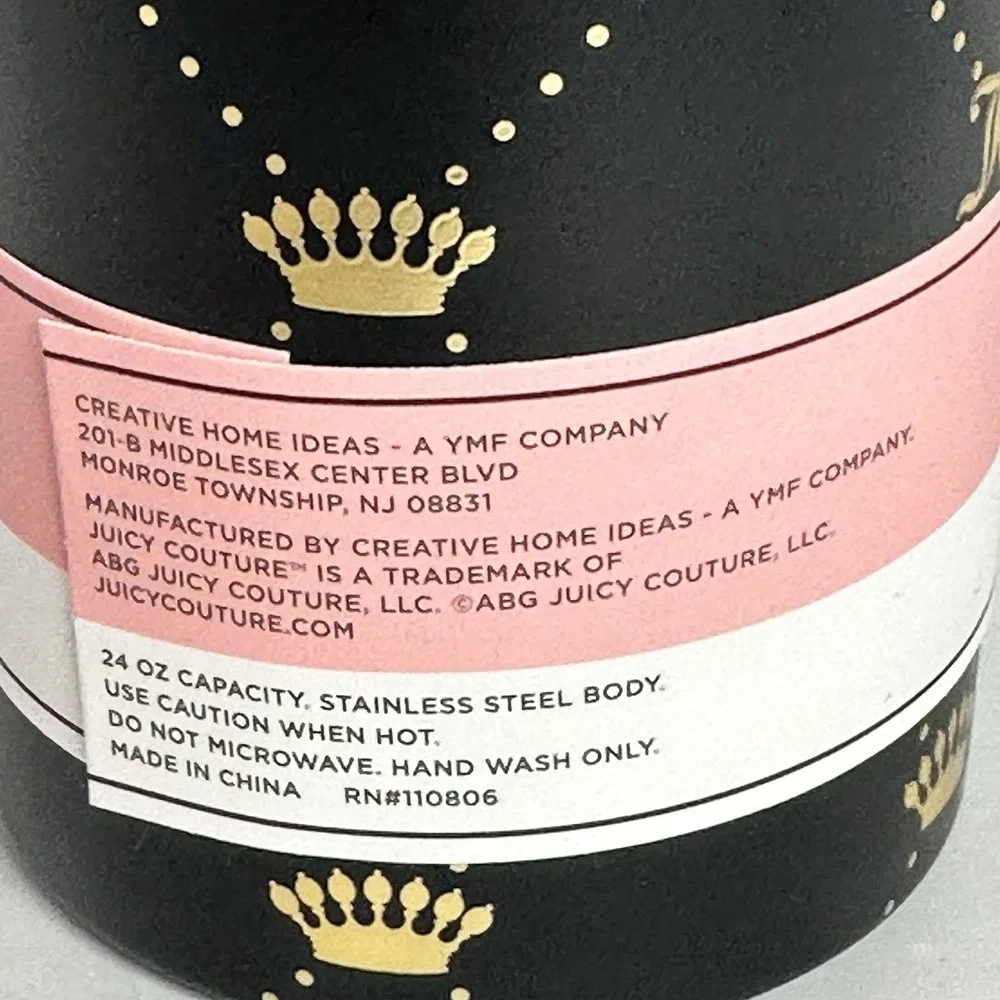 Juicy Couture Crown Monogram Stainless Steel Tumbler Pink Straw 24 Oz